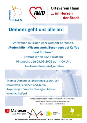 Demenz geht uns alle an! - "Reden hilft - Wissen auch. Besonders bei Kaffee und Kuchen."